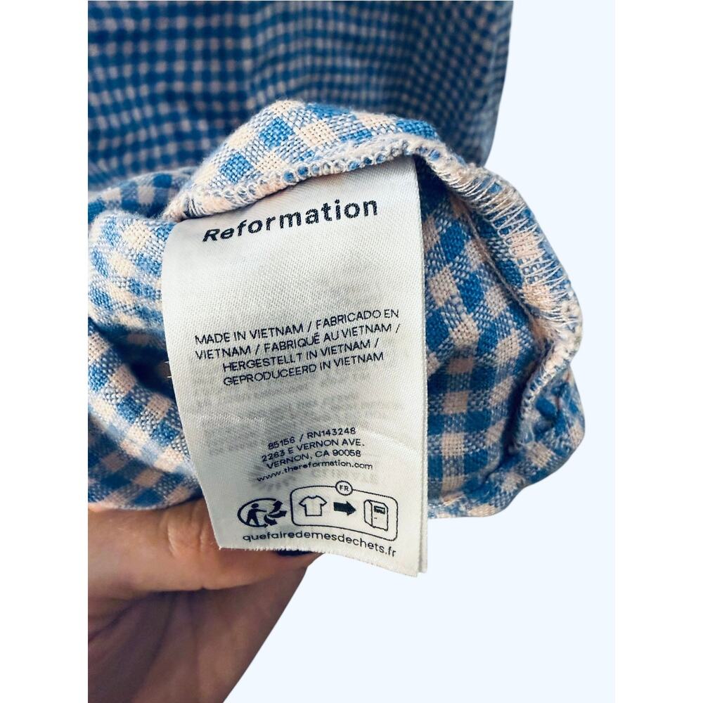 Reformation Aubree Linen Dress in a blue and white gingham print size small - Picture 7 of 11